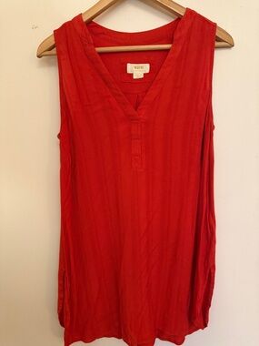 Maeve Anthropologie Red Sleeveless Blouse V-Neck Tunic Size M